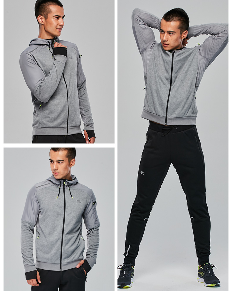 Decathlon áo khoác thể thao nam mùa xuân và mùa thu nhanh chóng làm khô thoáng khí dài tay chạy phù hợp với dây kéo áo khoác trùm đầu áo len RUN U áo khoác adidas