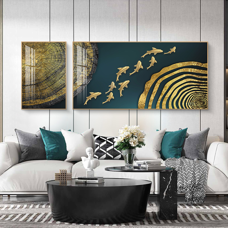Chín cá làm giàu phiên bản ngang đáng kể trong những trang trí mới của Trung Quốc vẽ phòng khách ánh sáng bầu không khí sang trọng Lucky Chín cá hình bức tranh sơn tường