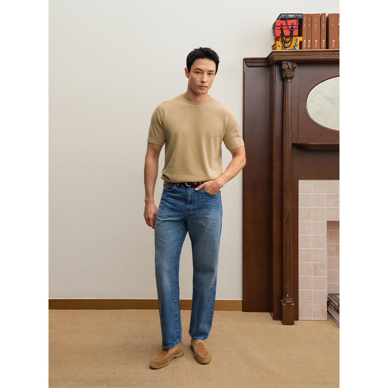 Tailored Denim Blue Five-Pocket Selvedge Denim Washed Jeans Tailored Denim Blue Five-Pocket Selvedge Denim Washed Jeans