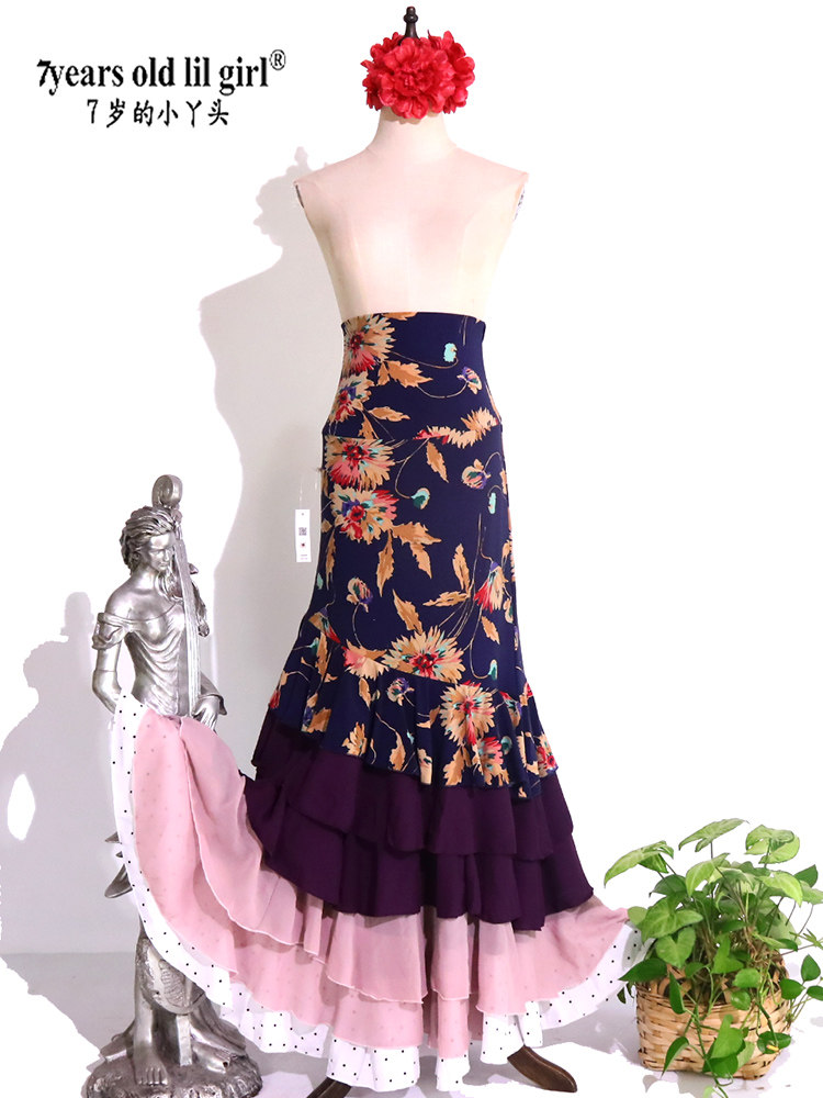 Dance suit flamingo dance dress Spanish half body dress 2023 new 6-layer lotus leaf side dress 6DTT34 -Taobao
