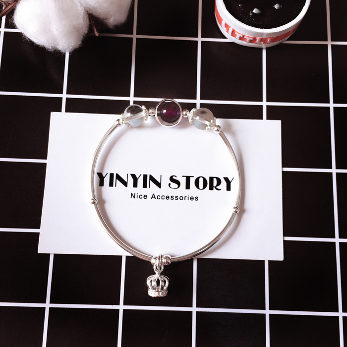 YINYIN CÂU CHUYỆN ■ tự nhiên tinh thể dâu tây moonstone thạch anh tím trắng bracelet sterling silver bracelet đột quỵ đào mật ong bạn gái