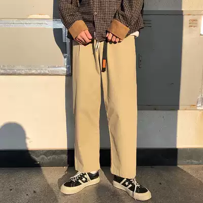 Five-fold homemade overalls men's straight autumn Joker belt American retro loose overalls casual trousers