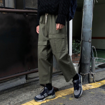 50% off homemade military style Japanese retro loose straight double pocket overalls nine-point casual pants for men and women
