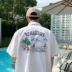 Tự làm waikiki Ami embroidery Cây dừa Hawaii thêu áo sơ mi tay ngắn Nhật Bản nam và nữ - Áo áo kiểu công sở đẹp Áo