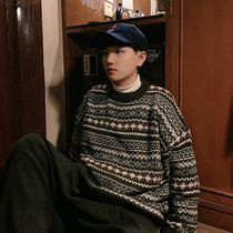  Autumn and winter thickened Japanese retro vintage ancient ethnic style round neck pullover loose sweater sweater men and women