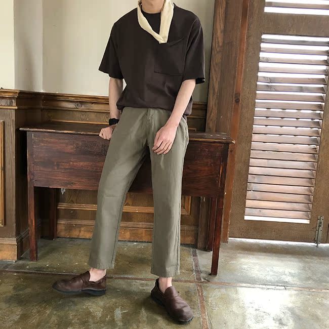 Mùa thu đông kết cấu họa tiết siêu mỏng siêu mỏng thẳng mặc chín điểm quần âu chân quần nam và nữ quần lửng nam