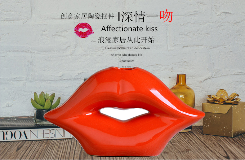 Household act the role ofing is tasted wine sitting room adornment small place, a creative wedding gift ceramics craft gift decoration red lips