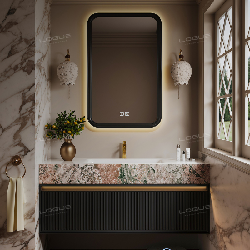 Original Oak French-Style Vintage Bathroom Cabinet Set, Bathroom Vanity Sink Cabinet, Modern Light Luxury Integrated Basin