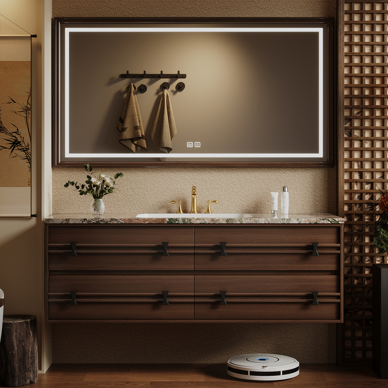 Original Oak French Mid-Century Style Bathroom Cabinet Set, Vintage Washbasin, Luxury Stone Integrated Basin