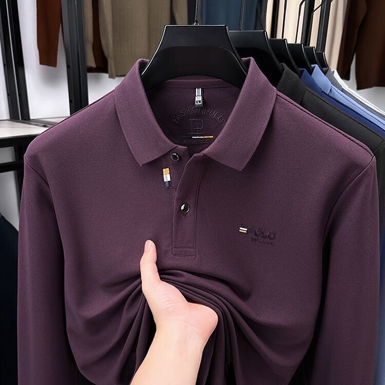 2026 New Popular Style 100% Pique Cotton Men's Long-Sleeve Polo Shirt Casual Solid Color Fashion Trendy Men's Clothing