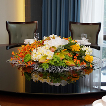 High-end hotel large round table centerpiece table flower arrangement flower artificial flower box round turntable artificial flower decorative flower