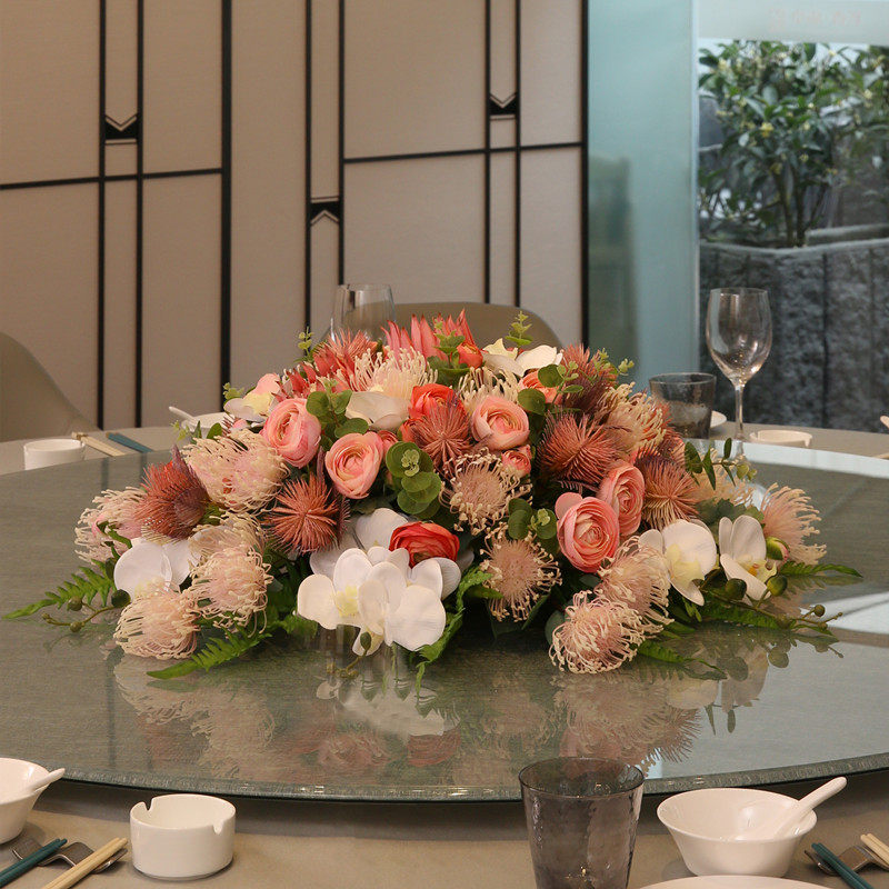 High-end Hotel Dining Table Flowers Large Round Table Pendulum Turntable Emulation Flower Dining Room Bag Room Large Fake Flower Pendulum