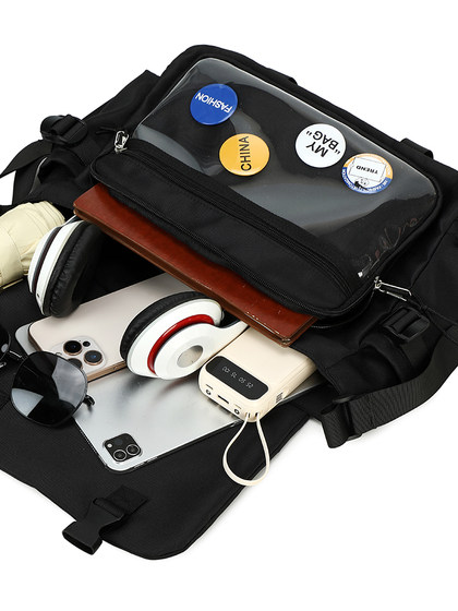 工装百搭ins邮差包男大学生上课单肩背包韩版潮流大容量斜挎包女