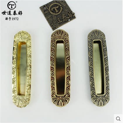 American golden pure copper sliding door handle pull door handle American all copper hidden handle European embedded buckle