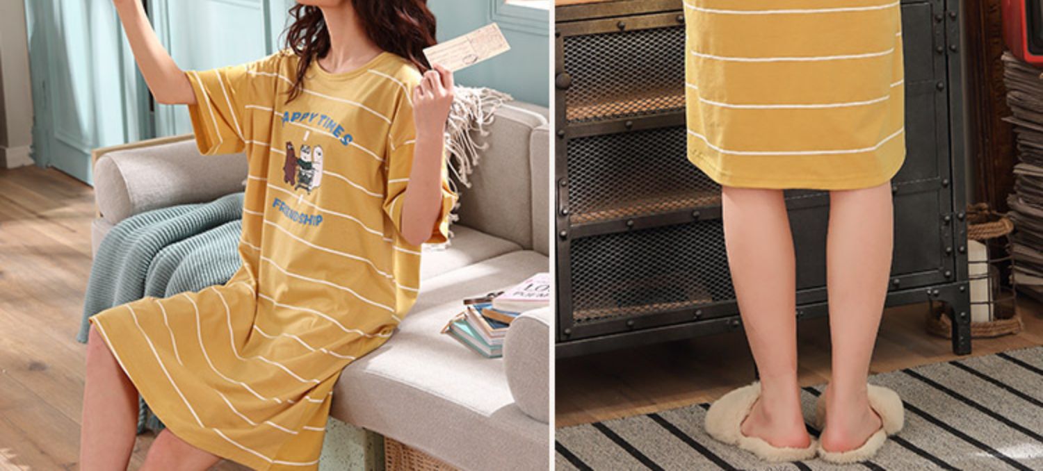 Áo ngủ nữ mùa hè ngắn tay cotton mỏng đồ ngủ dài áo dài phiên bản Hàn Quốc của dịch vụ nhà sinh viên cỡ lớn - Đêm đầm nội y cao cấp