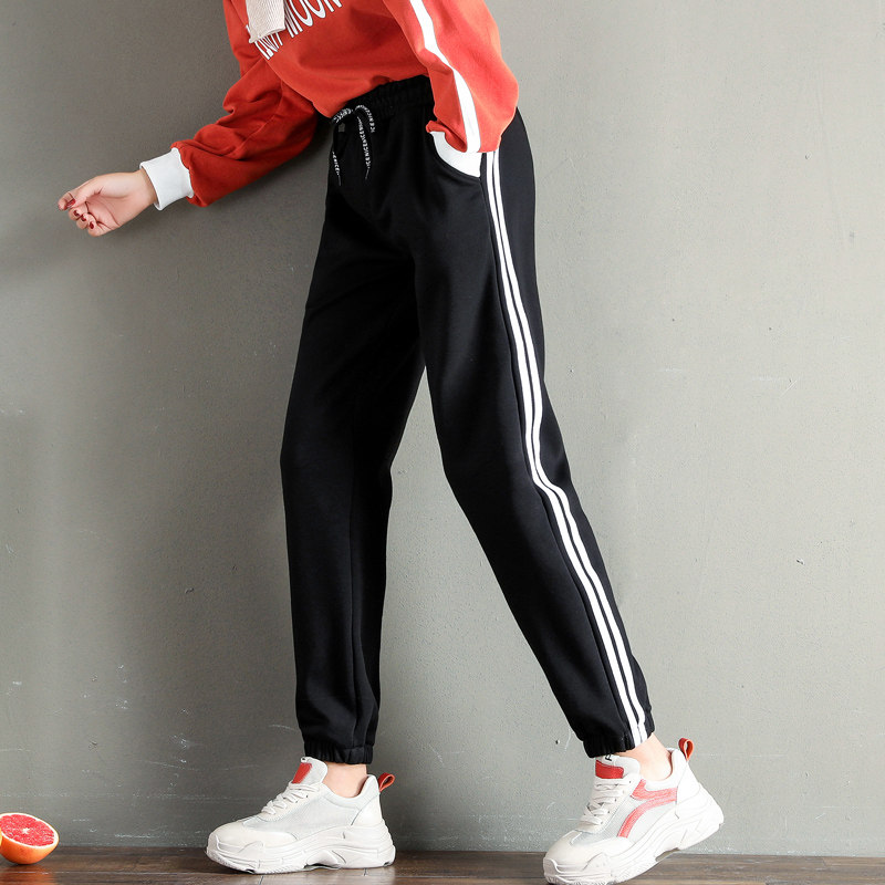 2020 New Plus Suede Sports Pants Women Autumn Winter Thickened Casual Pants Two Bars Students Loose skinny sweatpants