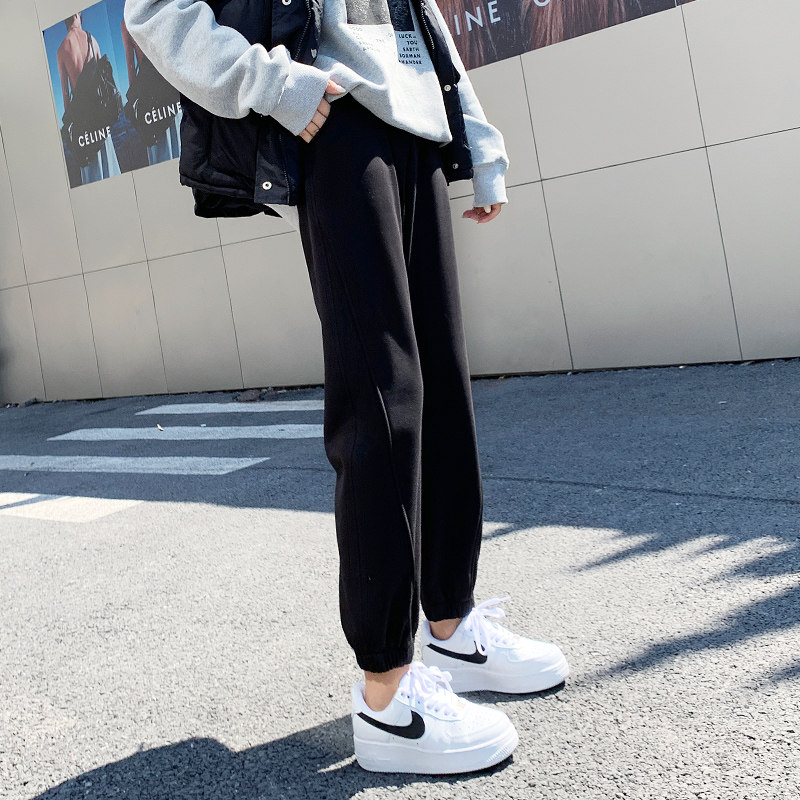 Plus velvet sports pants women's loose bundle feet autumn and winter casual pants thickened outer wear bloomers thin all-match sweatpants