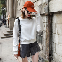 Short sweater women loose Korean version of tide ins spring and autumn thin Joker white round neck 2021 new super fire cec