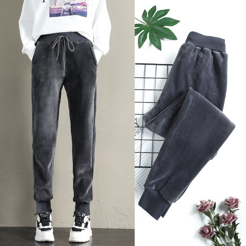 Gold Velvet Casual Women Pants Autumn Winter Loose Bunches Sport Pants Women Plus Suede Thickened Outside Wearing Double-sided Suede Pants