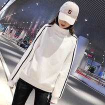 White half high collar spring and autumn clothes female 2021 new long sleeve Net red Korean loose bf lazy wind ins tide
