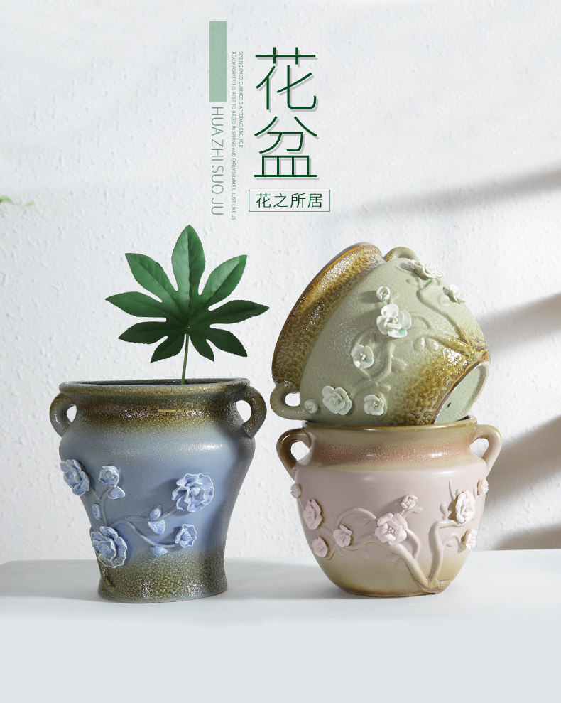 多肉绿植陶瓷花盆绿植盆栽花器干花花瓶蝴蝶兰大口径陶瓷花器高款 景德镇名瓷在线