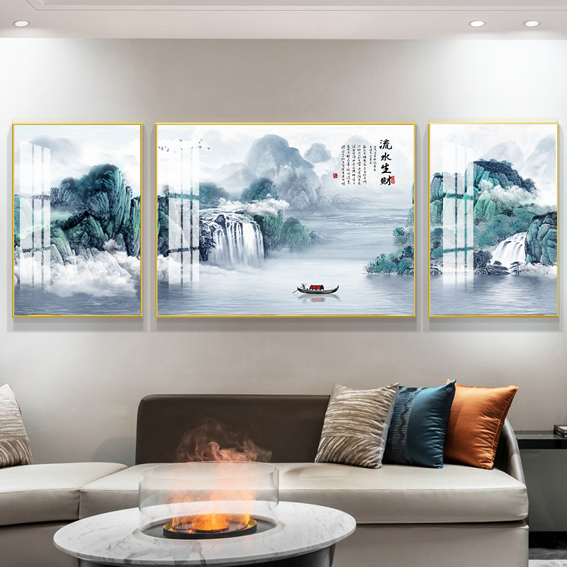 Sofa Background Wall Hanging Painting Modern Minimalist Atmosphere Living-room Decoration Painting Nordic Light Extravagant Crystal Porcelain Triptych Mural Painting
