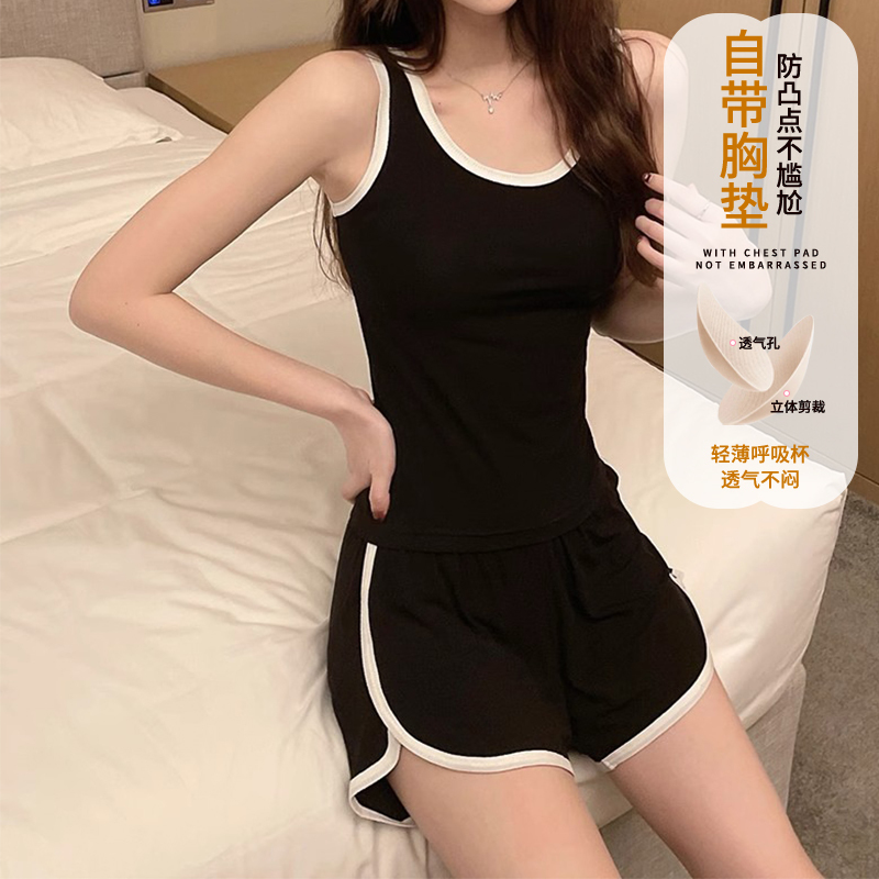 Summer Pajamas with Breast Pads for Women, Modal 2026 New Sexy Sports Vest, Home Wear Set for Outerwear