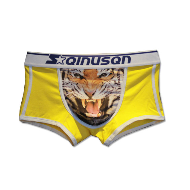 Men's underwear, men's boxers, pure cotton breathable animal tiger 3D printing low-waist sexy youth four-corner trendy