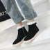 Giày da dày cashmere giày tuyết cao cổ nữ giản dị hoang dã 2018 mùa đông mới giày sinh viên Hàn Quốc giày chelsea boot Giày cao gót