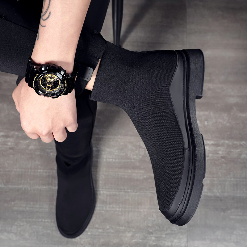 2023 new high-top sneakers elastic socks shoes men's Korean style trendy casual shoes men's short boots breathable fly knitting socks shoes