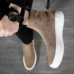 Spring and summer breathable high-top socks shoes men's thick-soled casual shoes Korean style trendy slip-on cloth shoes men's light knitted shoes