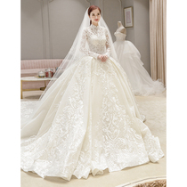 Long sleeve wedding dress 2021 New French bride temperament female super fairy Starry Sky luxury retro tailing light
