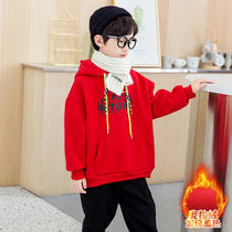 Boy winter gush thickened necropolis Childrens covered head pure color blouses CUHK Tong Lianhood Integrated Suede Undershirt Tide