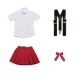 Комплект, красная мини-юбка, рубашка, черные подтяжки, галстук-бабочка