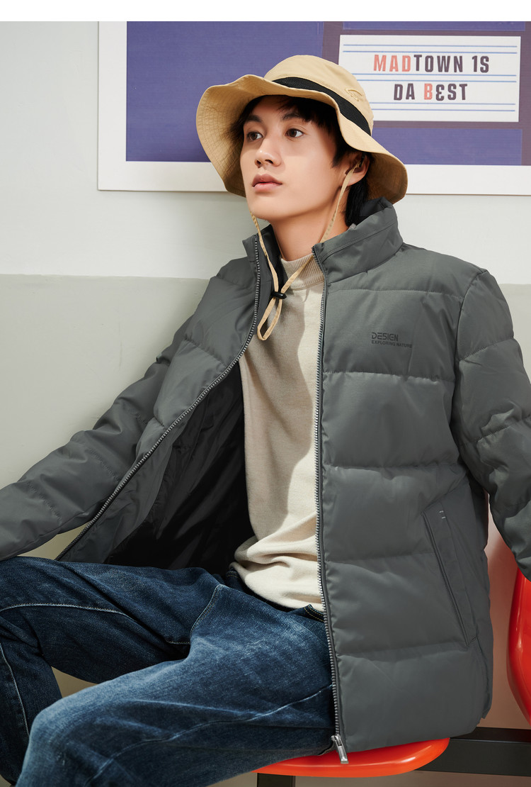 快鱼 男士立领拉链休闲外套棉服 图7