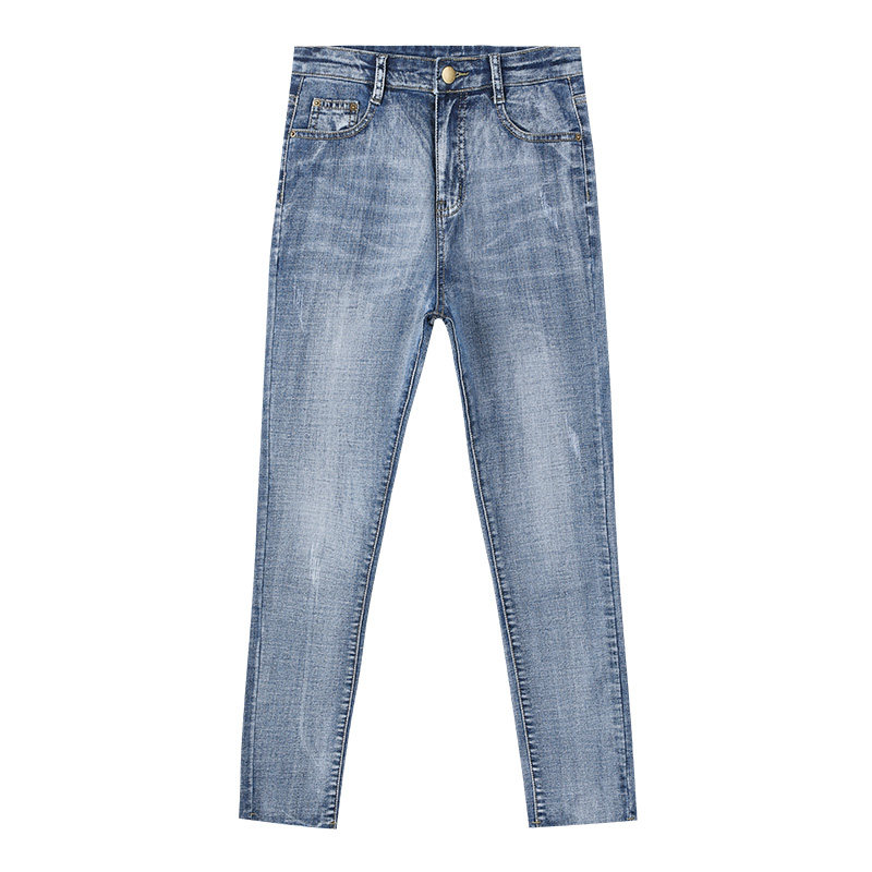 Fast fish jeans female 2019 spring new nine pants washed hair edge chic Korean version of the tide fashion slim pants