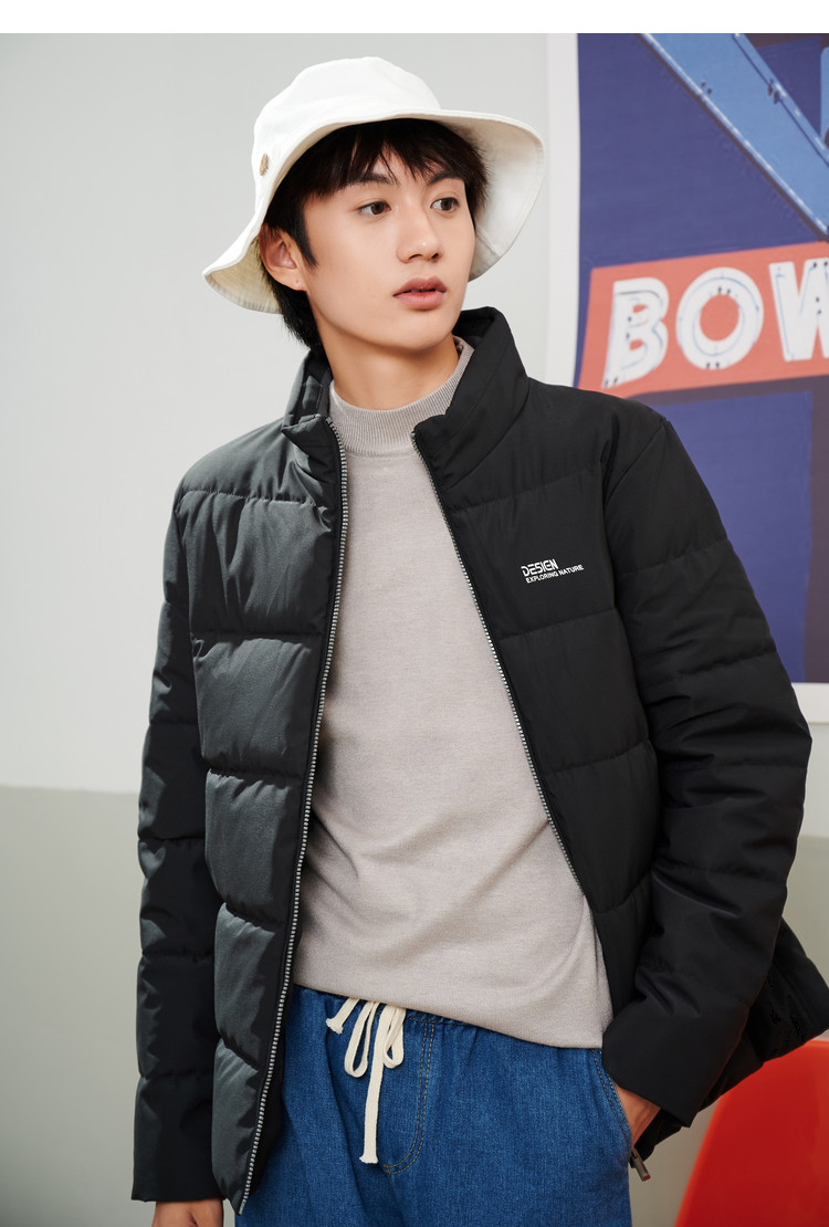 快鱼 男士立领拉链休闲外套棉服 图5