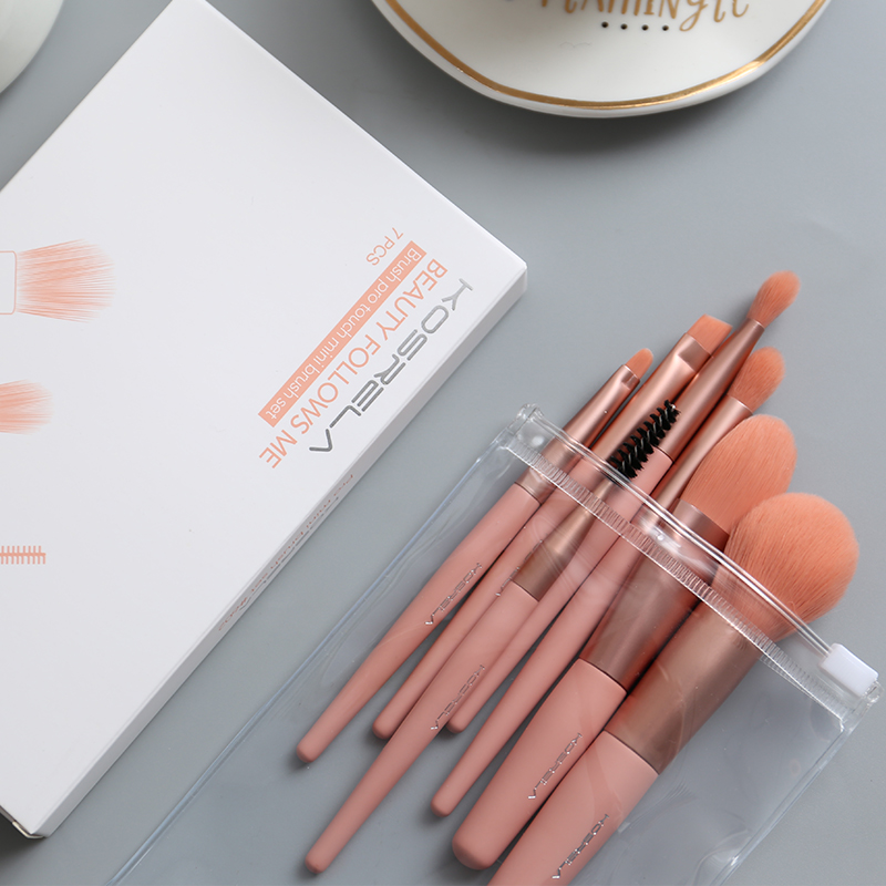 kosrela Macaron Mini Makeup brush 7-piece set Eye shadow brush Foundation brush Eyebrow brush Portable smudge brush set