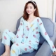 Bộ đồ ngủ bằng lụa cotton cho nữ tay áo dài bằng vải cotton mỏng mùa xuân và mùa thu giả cotton của phụ nữ - Nam giới