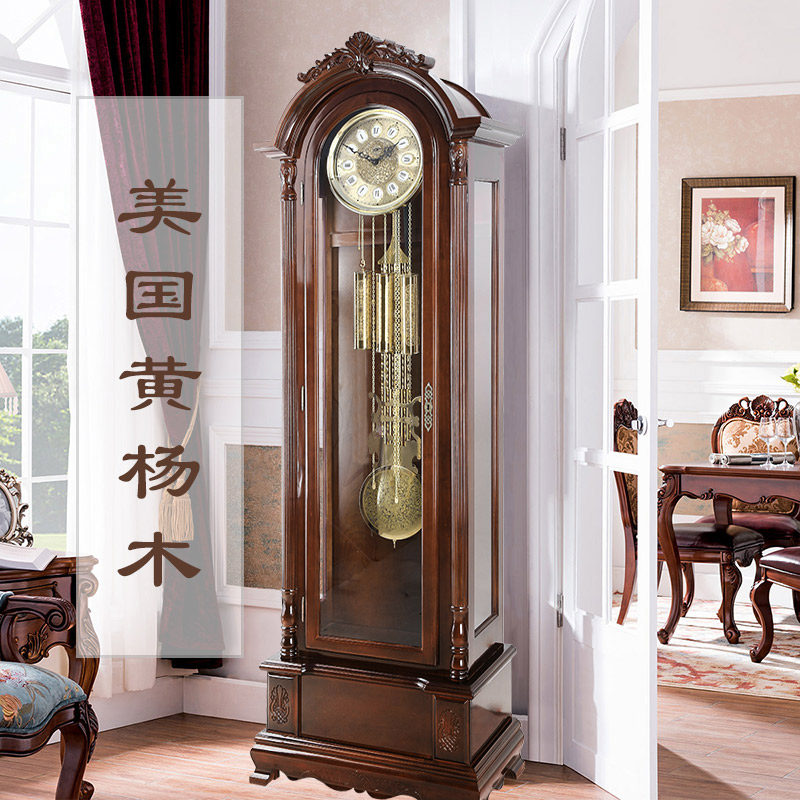 American luxury villa Retro mechanical floor clock Living room decoration standing clock Solid wood table clock German mechanical clock