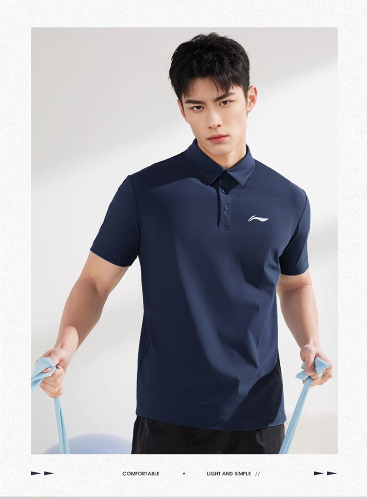 Li Ning, спортивная летняя футболка polo для отдыха для спортзала, быстрое высыхание, короткий рукав 