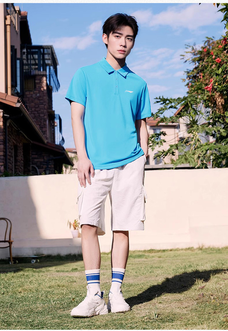Li Ning, спортивная летняя футболка polo для отдыха для спортзала, быстрое высыхание, короткий рукав 