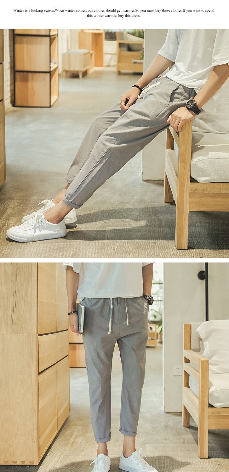 Quần nam mùa thu quần linen Xu hướng Hàn Quốc quần ống rộng chân cotton và vải lanh chín điểm quần harem quần short nam quần jean nam đẹp