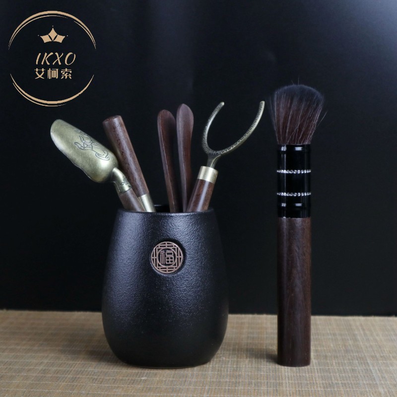 Black Sandalwood Solid Wood Tea Road Six Gentlemen Suit Kongfu Tea Accessories 6 Gentleman Pieces Sets Tea Tools Tea Clip Needle Spoon