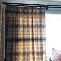 Morandi color American rustic plaid curtain finished blackout bedroom living room floor-to-ceiling window bay window Nordic