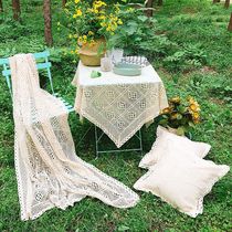 Pastoral hollow cotton table cloth imitation handmade crochet square table cloth