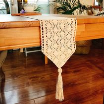 Blue autumn original Nordic Japanese pure cotton thread woven hollow table flag tablecloth table mat tea mat homestay bed flag American