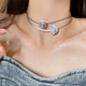 FANTAI Silver Grey Rose Double Layer Necklace Niche Sweet and Cool Hot Girl Clavicle Chain Choker Necklace Temperament Trendy Cool Girl