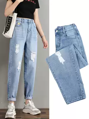 Autumn 2021 new large size wide leg Harlan jeans women fat mm hip big leg thick straight daddy pants