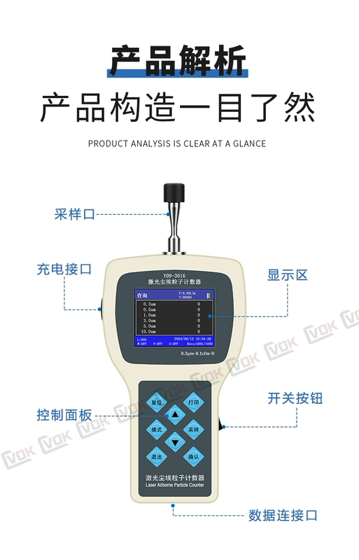 Máy đếm hạt bụi laser cầm tay Y09-3016 là thiết bị phát hiện bụi cấp nhà xưởng không bụi trong phòng sạch